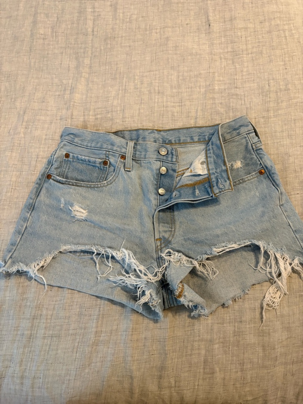 Levi's Light Blue Distressed Denim Cutoff Shorts
